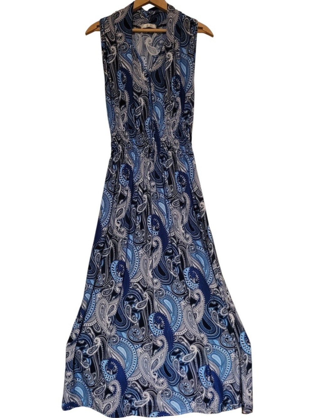 Ace Fashions Large Blue Paisley Dress Mock Cowl Maxi Lightweight Womens Large